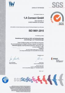 1.A Connect GmbH ISO 9001:2015 Urkunde Jahr 2022
